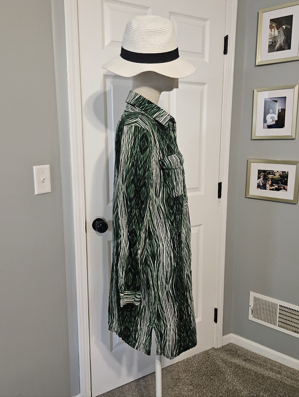 Derek Lam For Design Nation Green Patterned Long Sleeve Shirt Dress - Picture 4 of 8